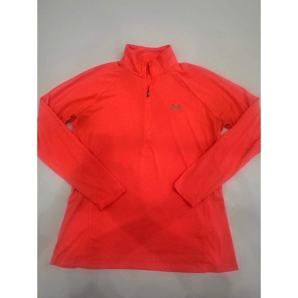 Under Armour HeatGear Womens XL Neon Orange Coral Quarter Zip Pullover Top